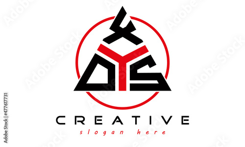 triangle badge with circle OXS letter logo design vector, business logo, icon shape logo, stylish logo template photo