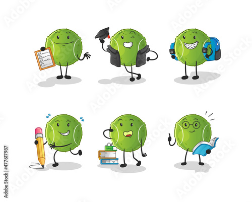 tennis ball education set character. cartoon mascot vector