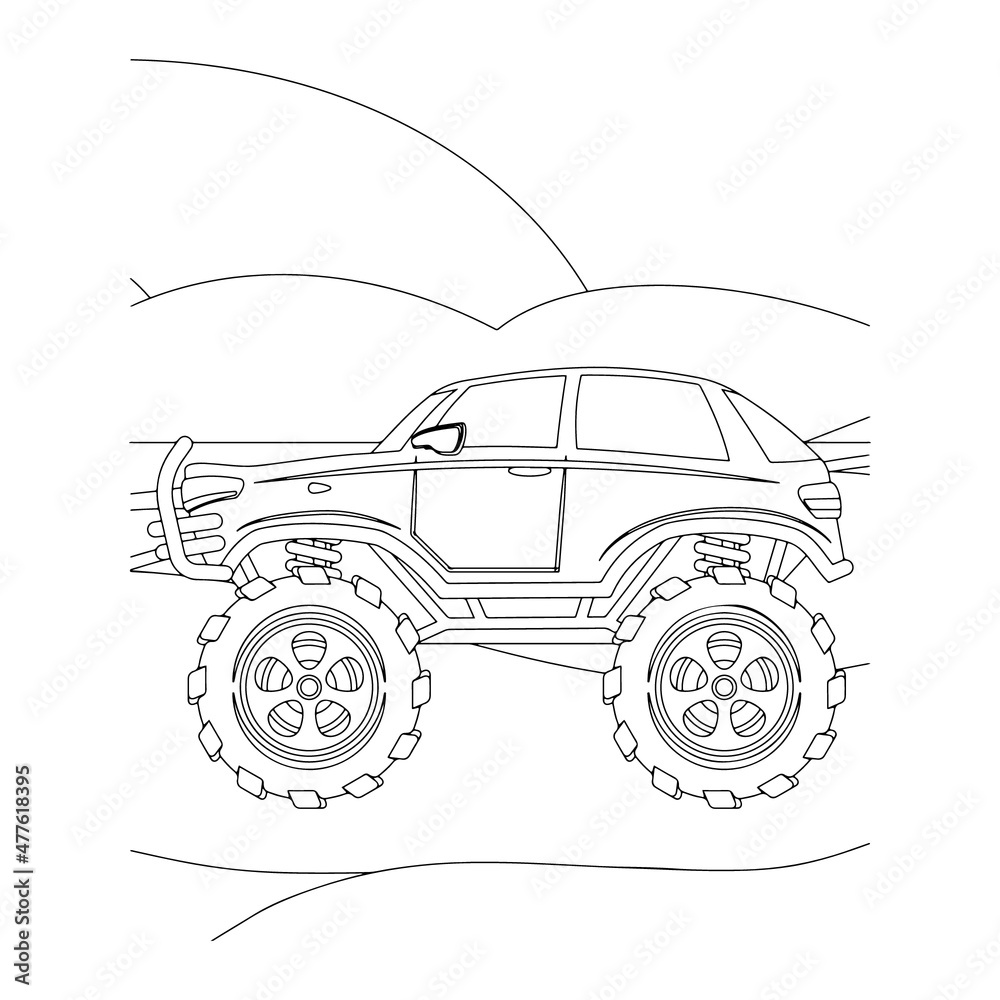 Monster truck vector illustration kids activity coloring pages
