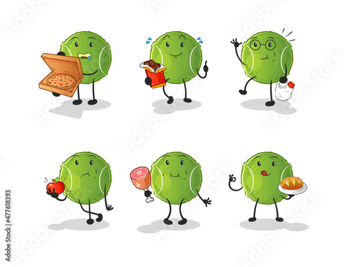 tennis ball food set character. cartoon mascot vector