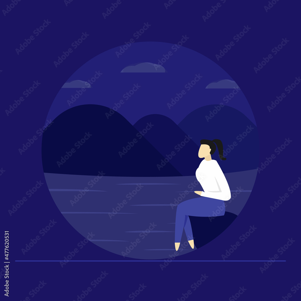 Young woman sitting on the rocks and enjoying the view at mountain peak Young woman sitting on the rocks and enjoying the view at mountain peak