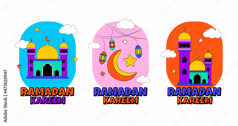 Hand Drawn Eid Mubarak sticker with cartoon style