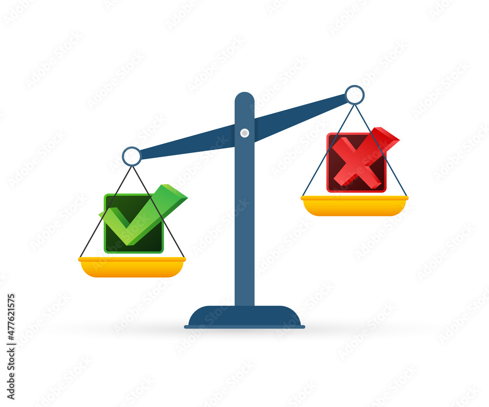 Cartoon illustration with red scale yes and no for concept design. 3d vector. Isometric vector illustration. Business concept. Cartoon illustration with red scale yes and no for concept design. 3d vector. Isometric vector illustration. Business concept.