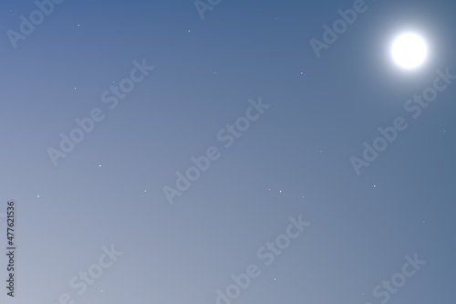 The Light blue night sky and moon background. Night sky blue illustration 3D renderer.