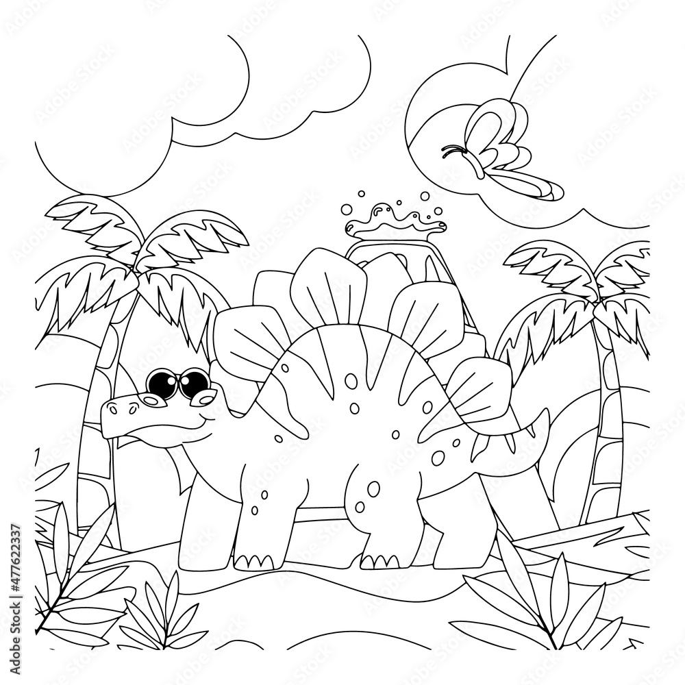 vector cute dinosaur kids activity coloring pages Stock Vector | Adobe