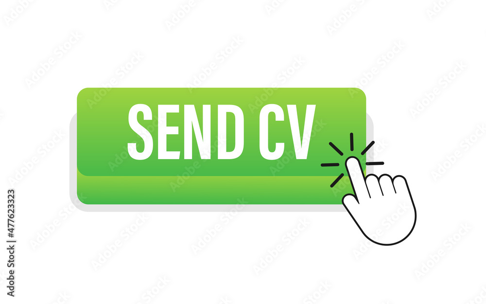 Send cv button in 3d style on blue background. Flat button on white background. Send cv button in 3d style on blue background. Flat button on white background.