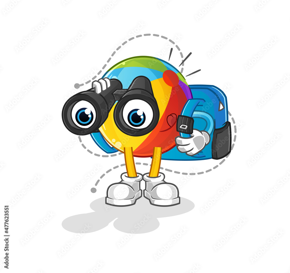 beach ball with binoculars character. cartoon mascot vector beach ball with binoculars character. cartoon mascot vector