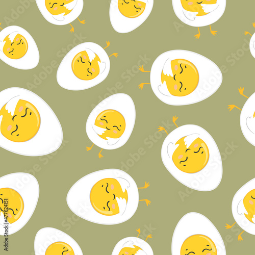 Cute cartoon egg seamless pattern. Textile print, wrapping paper design.