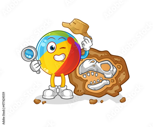 beach ball archaeologists with fossils mascot. cartoon vector