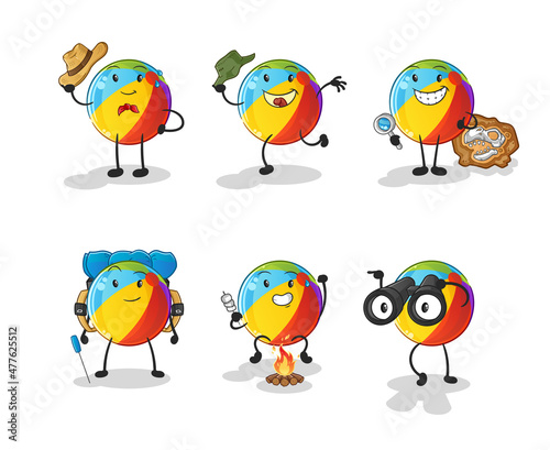 beach ball adventure group character. cartoon mascot vector