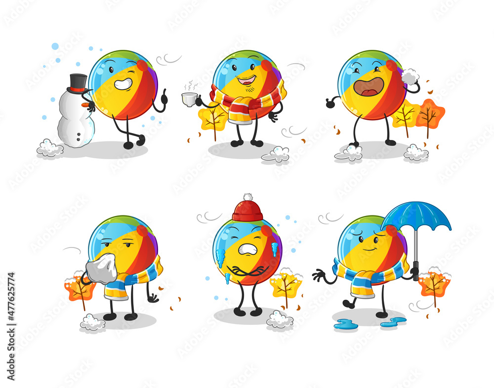 beach ball in cold weather character mascot vector