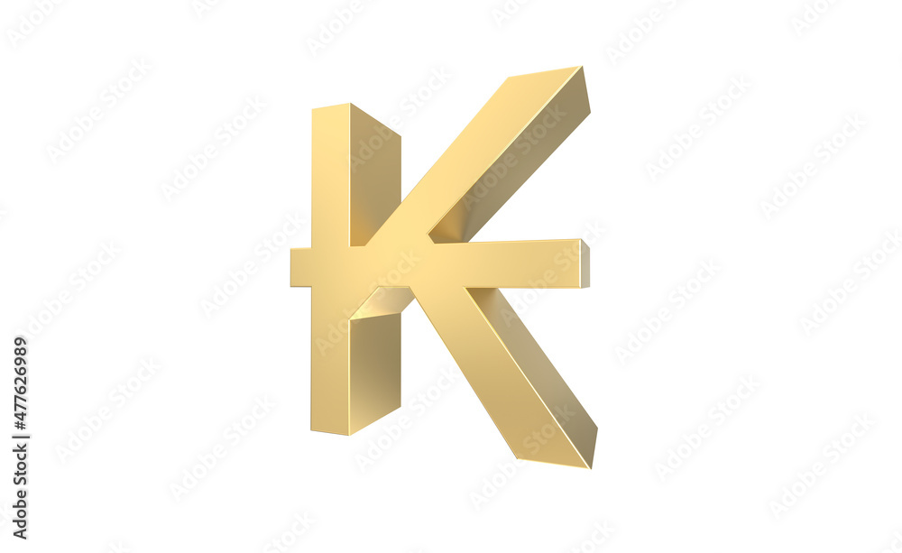 Currency symbol of Laos, Laos Kip sign in Gold - 3d rendering, 3d Illustration Currency symbol of Laos, Laos Kip sign in Gold - 3d rendering, 3d Illustration