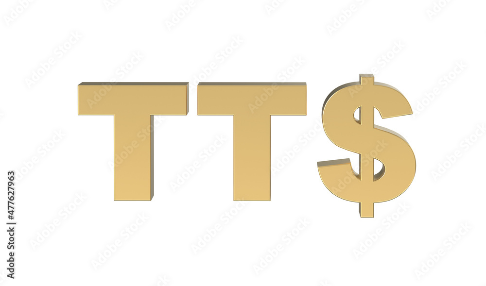 Obraz premium Currency symbol of Trinidad and Tobago, trinidad and tobago dollar sign in Gold - 3d rendering, 3d Illustration