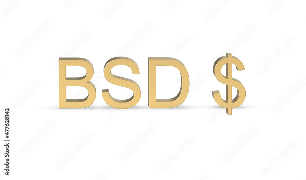 Currency symbol of Bahama, Bahamian dollar sign in Gold - 3d rendering, 3d Illustration Currency symbol of Bahama, Bahamian dollar sign in Gold - 3d rendering, 3d Illustration