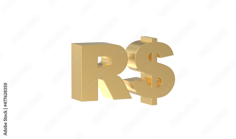 Currency symbol of Brazil, brazil real sign in Gold - 3d rendering, 3d Illustration Currency symbol of Brazil, brazil real sign in Gold - 3d rendering, 3d Illustration