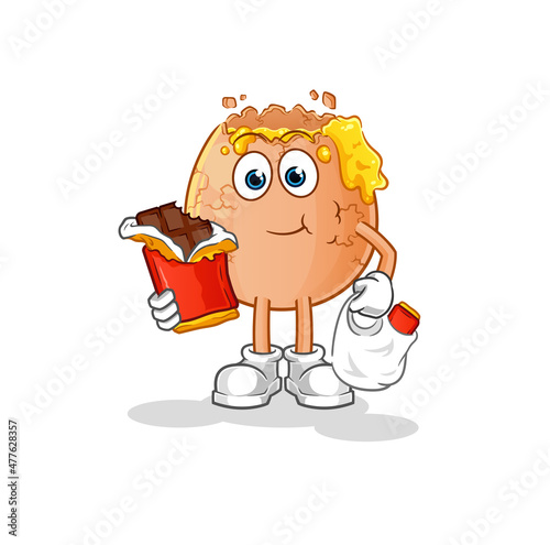 broken egg eat chocolate mascot. cartoon vector