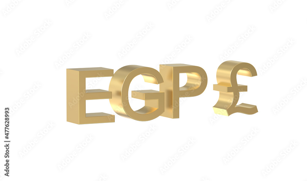 Currency symbol of Egypt, Egyptian pound sign in Gold - 3d rendering, 3d Illustration Currency symbol of Egypt, Egyptian pound sign in Gold - 3d rendering, 3d Illustration