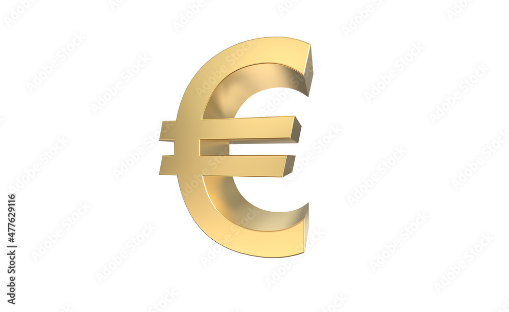 Currency symbol of European union , Euro sign in Gold - 3d rendering, 3d Illustration Currency symbol of European union , Euro sign in Gold - 3d rendering, 3d Illustration