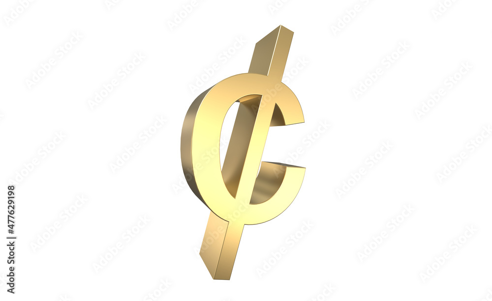 Currency symbol of Ghana, Ghanaian cedi sign in Gold - 3d rendering, 3d Illustration Currency symbol of Ghana, Ghanaian cedi sign in Gold - 3d rendering, 3d Illustration