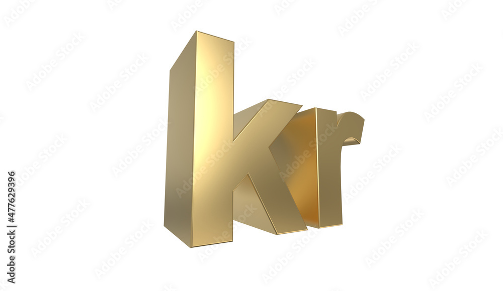 Currency symbol of Denmark, Danish krone sign in Gold - 3d rendering, 3d Illustration Currency symbol of Denmark, Danish krone sign in Gold - 3d rendering, 3d Illustration