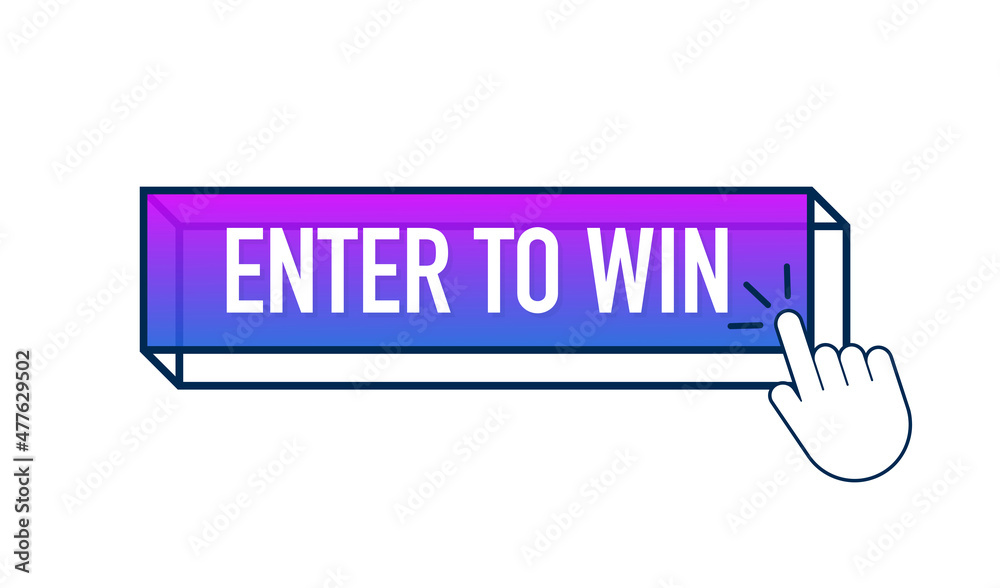 3d enter to win button for web background design. Click button isolated. 3d enter to win button for web background design. Click button isolated.