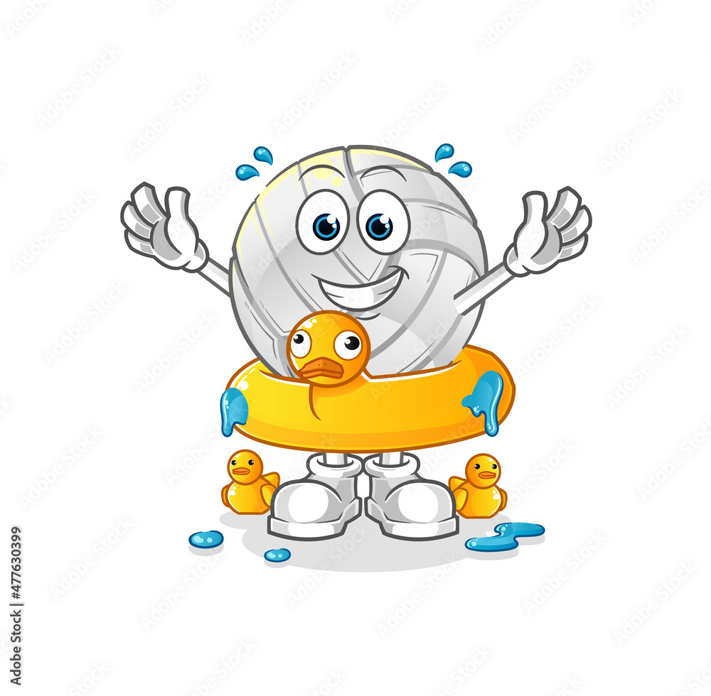 volleyball with duck buoy cartoon. cartoon mascot vector