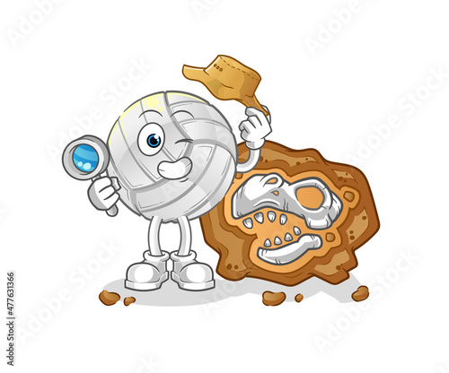volleyball archaeologists with fossils mascot. cartoon vector