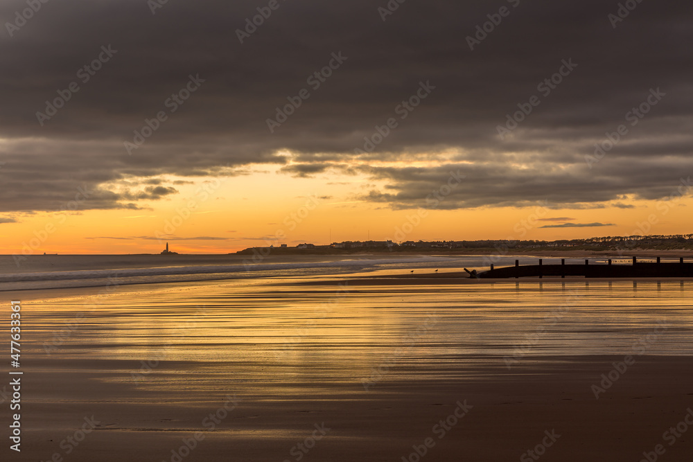 Sunrise to start the day at Blyth beach in Northumberland, with St Mary's Lighthouse in the distance