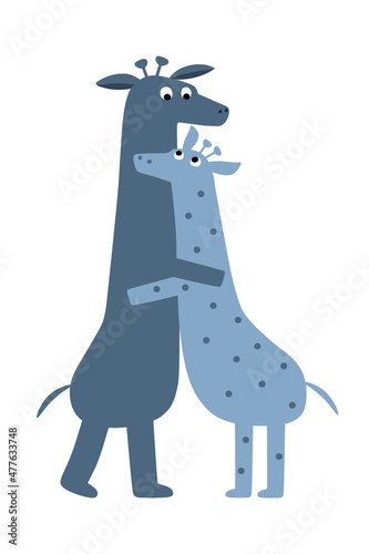 Hugging giraffes cartoon couple illustration isolated on white background  (ID: 477633748)