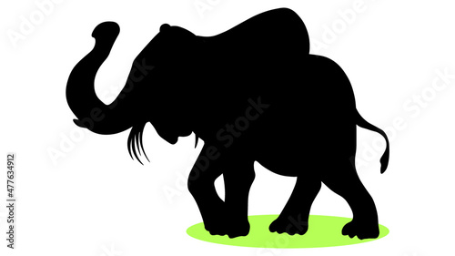 Vector illustration of a black silhouette elephant. Isolated white background. Icon elephant side view profile.