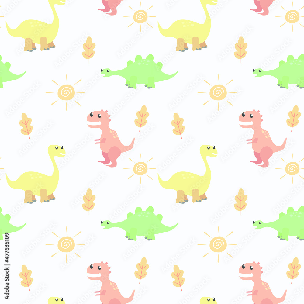 Obraz premium Seamless pattern of cute dinosaur. can be used for wallpaper, wrapping paper, apparel, baby cloth, bed sheet, nursery interior, book cover