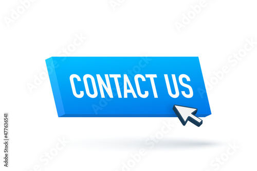 Contact us sign. Contact us blue sticker on white baclground.