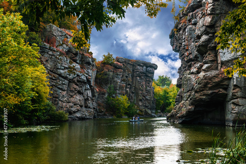 River canyon and colorful autumn forest 