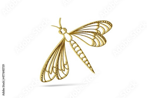 Canvastavla Golden 3d dragonfly icon isolated on white background - 3d render