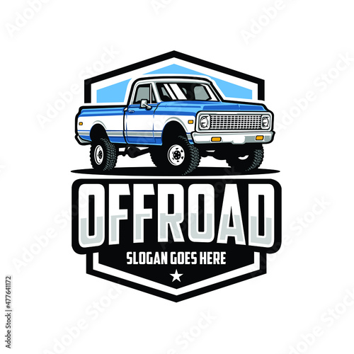 Offroad pickup truck 4x4 emblem logo. Best for classic truck restoration offroad related logo