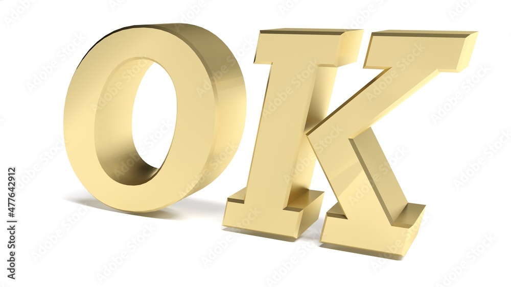 Golden OK write on white background - 3D rendering illustration Golden OK write on white background - 3D rendering illustration