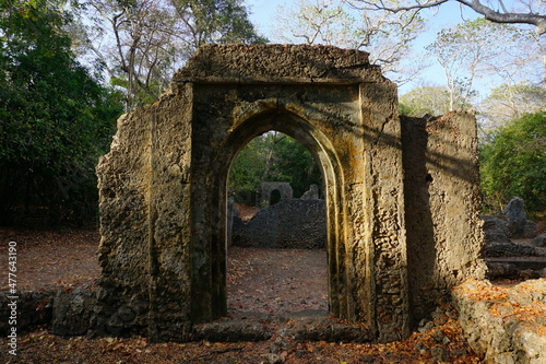 Fototapeta Naklejka Na Ścianę i Meble -  Beautiful archway in the Gedi ruins complex in Watamu, Kenya