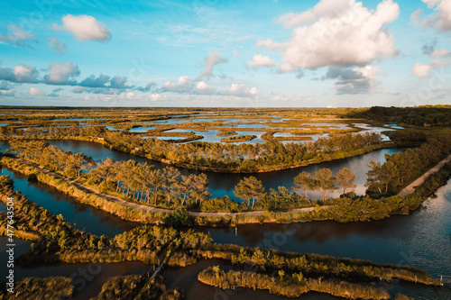 Vue Aérienne de la réserve ornithologique du Teich, bassin d'Arcachon.