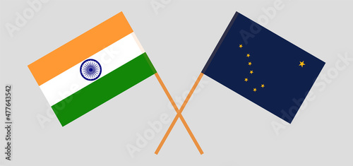Crossed flags of India and the State of Alaska. Official colors. Correct proportion