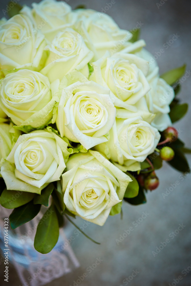 White roses wedding bouquet close-up White roses wedding bouquet close-up
