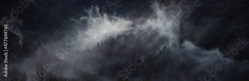 Fototapeta Naklejka Na Ścianę i Meble -  Wide panorama landscape with fog