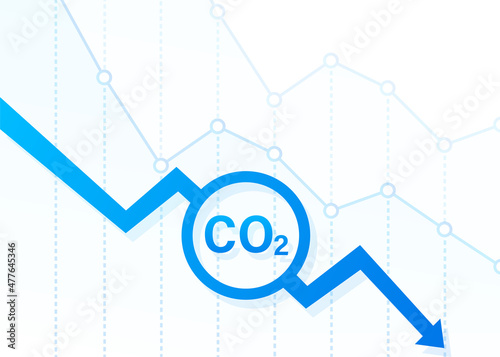 CO2 decrease logo in flat style isolated on empty background. Flat icon on white backdrop. Vector logo illustration.