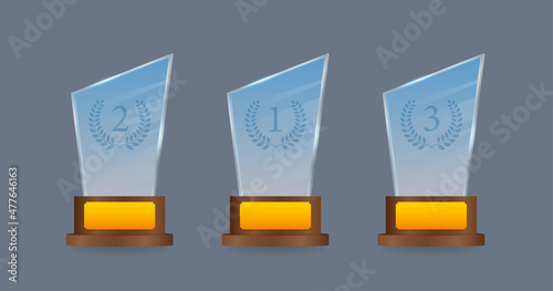 Glass award concept background. Golden trophy clipart. Vector template. Template for banner design. Winner certificate.