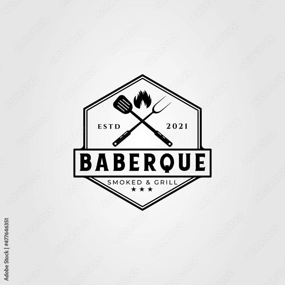 Spatula, fork, fire and barbeque logo vector illustration design Spatula, fork, fire and barbeque logo vector illustration design
