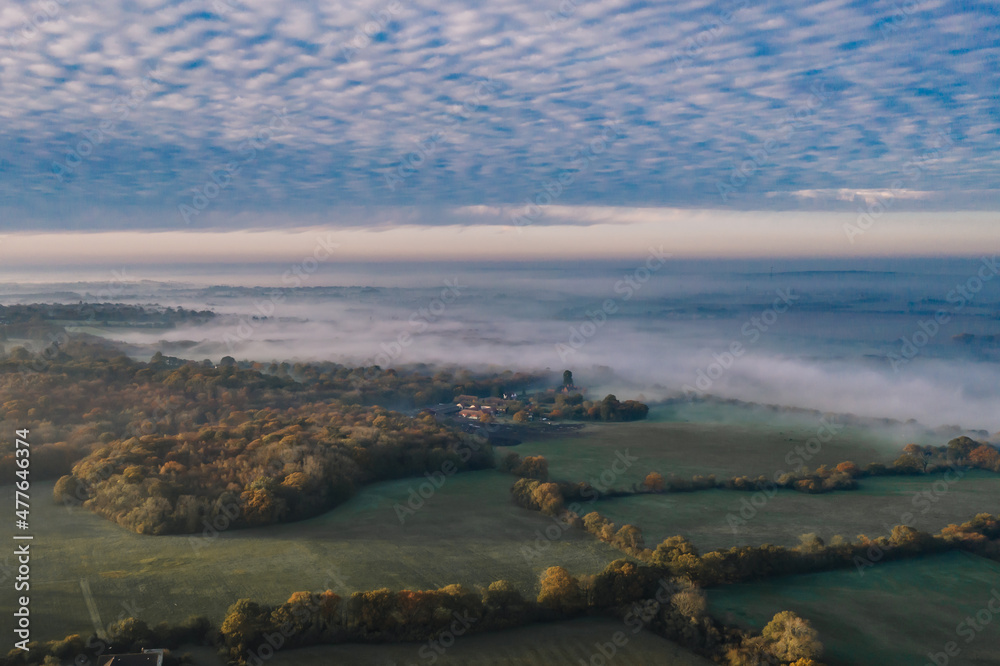 Aerial view of misty morning