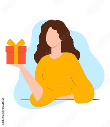 Art Illustration girl give present box cartoon style gratitude