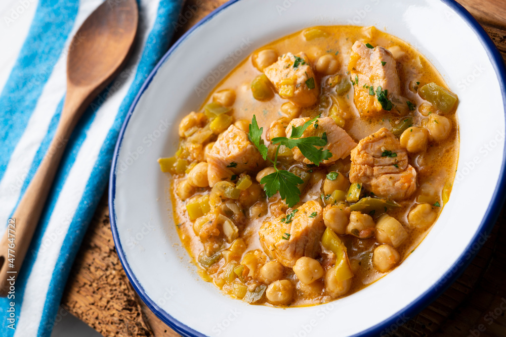 Chickpea soup with salmon. Chickpea soup with salmon.