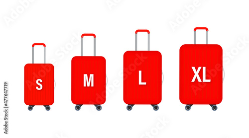 Size of suitcase in flat style. Flat cartoon vector illustration. Travel vector icon.