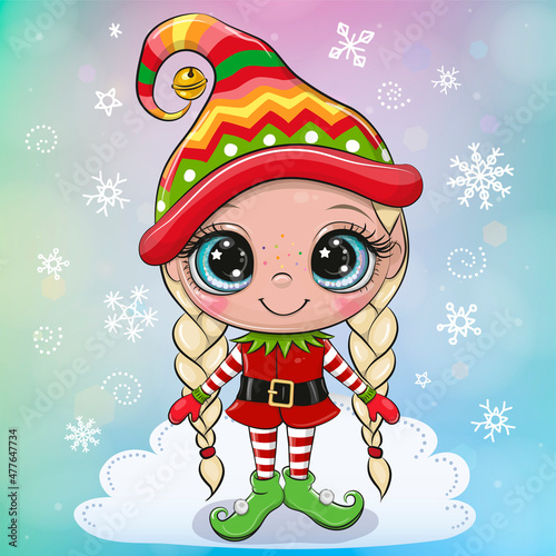 Сartoon Elf on a colored background