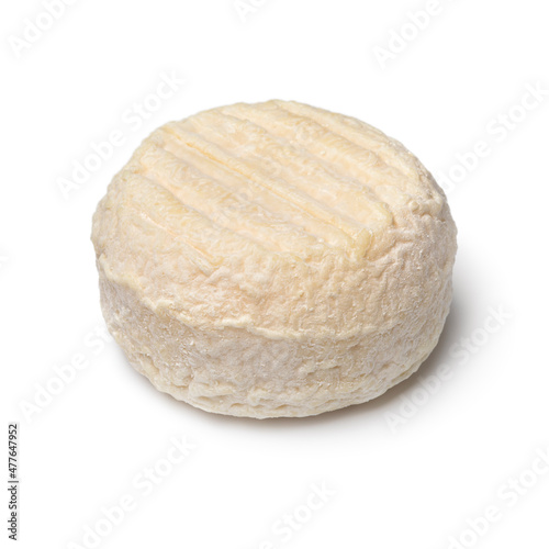 Single whole French goat cheese, Crottin de pays, isolated on white background